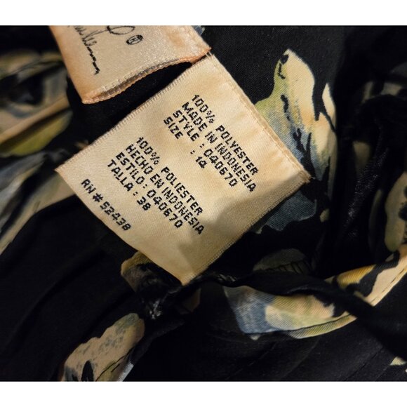 Vtg Kathie Lee Sz 14 Maxi Dress Black Pastel Tie Back Pintuck Pleat - Picture 11 of 16